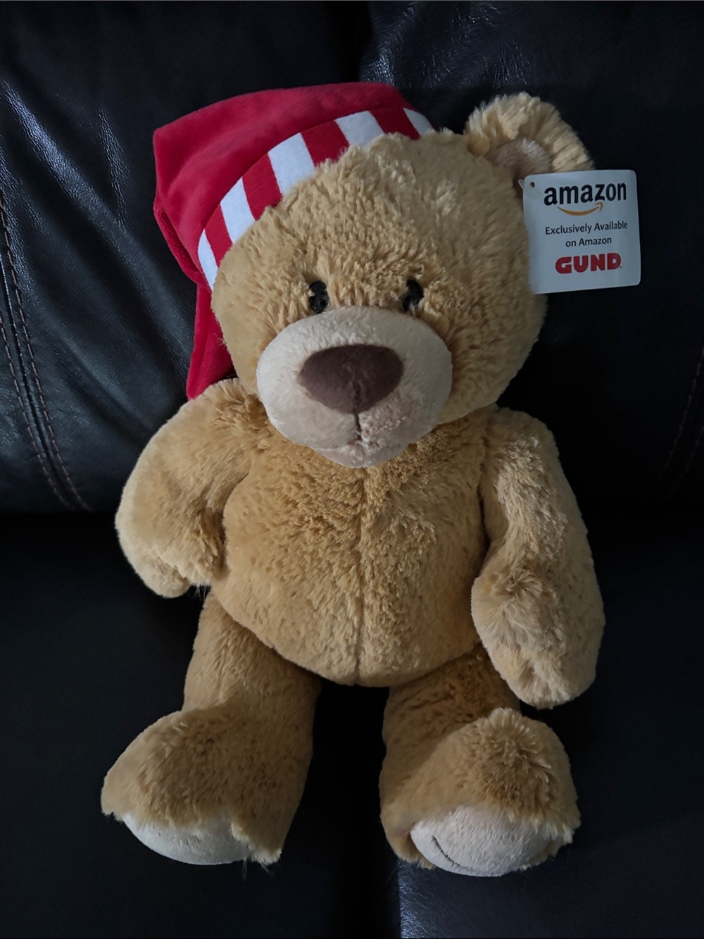 GUND Brown Teddy Bear with Red and White Striped Hat